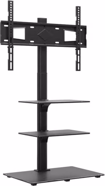 Berkfield Home Modern 3-Tier Corner TV Stand in Black with Glass and Metal Media Compartments and Cable Management for 32-65 Inch Televisions – 1