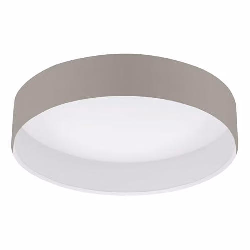Eglo Pasteri LED Ceiling Light, Modern Square Fabric Lamp in Taupe and White
