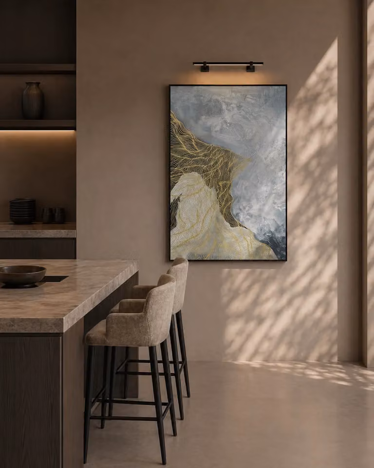 Sandstorm Abstract Oil Painting Reproduction by Tommy Franks in Grey, Gold, White and Beige, W: 120 cm, H: 75 cm
