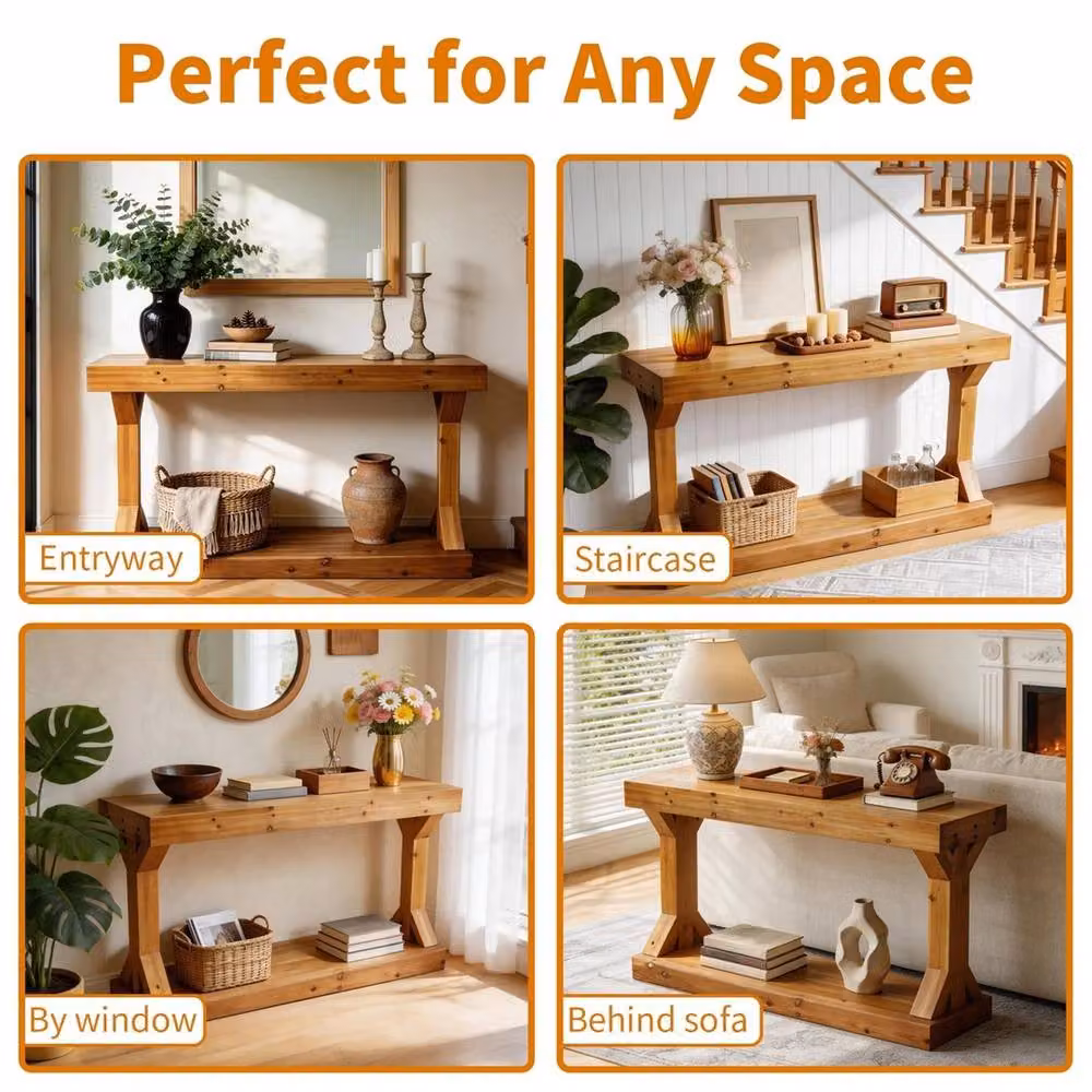 ERGOVEXA 2-Tier Narrow Rustic Brown Wood Couch Table – 5