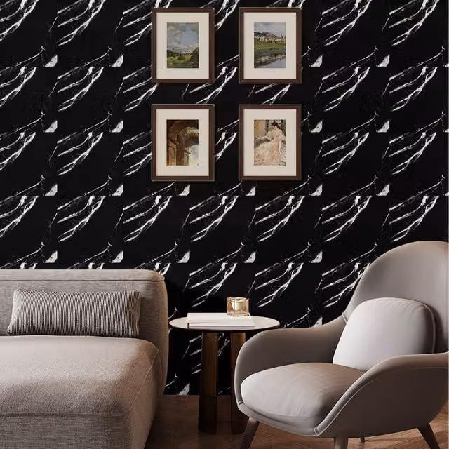 Livingandhome Set of 10 Abstract Marble PVC Wall Stickers in Black and White
