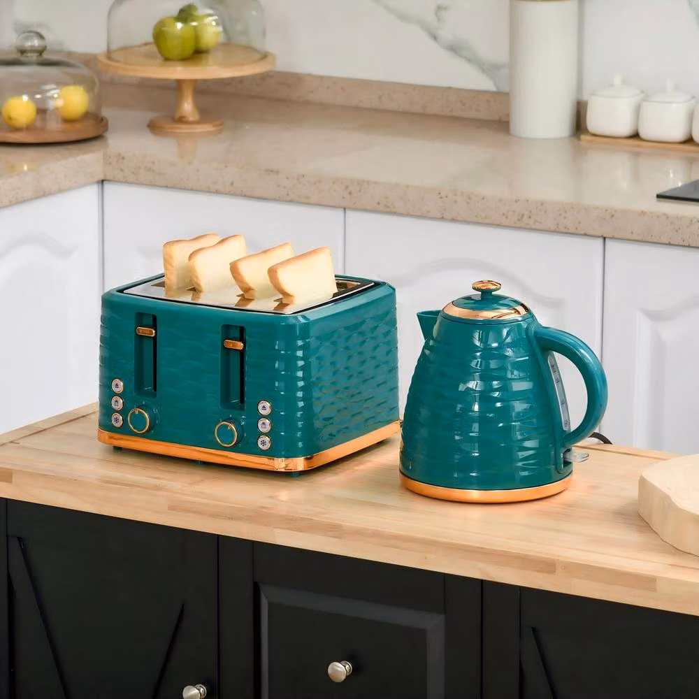 STILVORA Kettle and 4-Slot Toaster Set in Green – 3