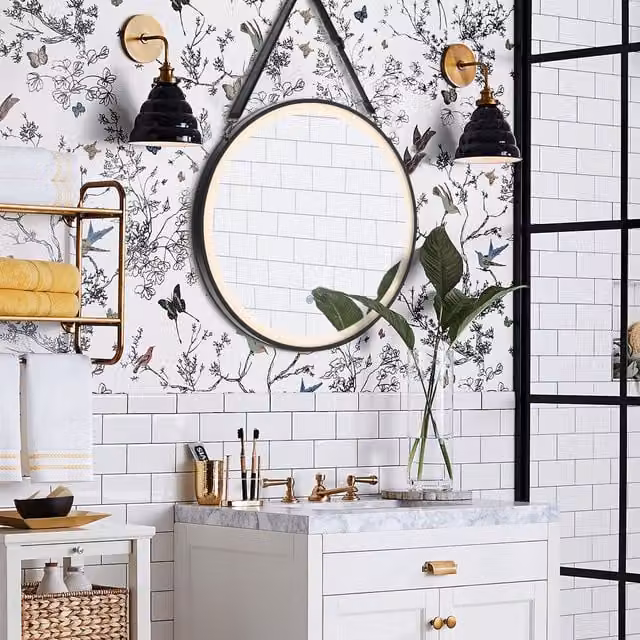 Livingandhome Hanging LED Bathroom Wall Mirror with Strap, Black, Width: 80 cm