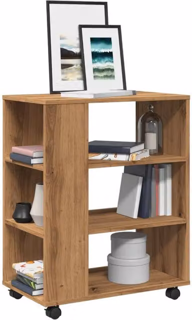 Berkfield Home Artisan Oak Rolling Cabinet in Brown, W/D/H: 60 x 35 x 75 cm