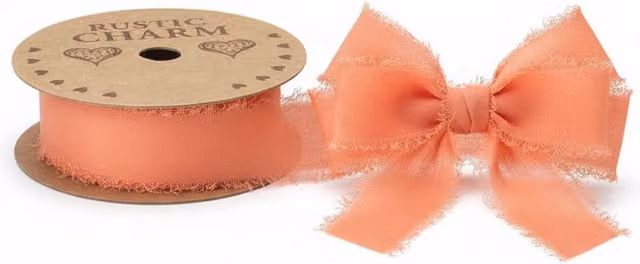 Kingsbury Gifts Peach Chiffon Frayed Edge Ribbon Roll