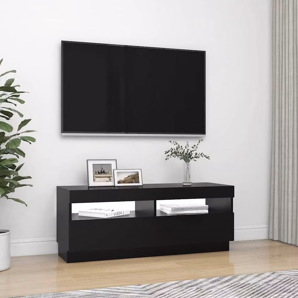 Berkfield Home Modern TV Cabinet with LED Lights in Black, W/D/H: 100 x 35 x 40 cm – 2