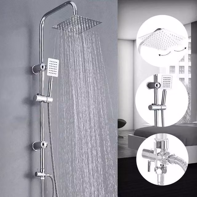 EONLION Twin Head 2 Mixer Shower Kit in Silver with Ceramic Disc Valves – 1