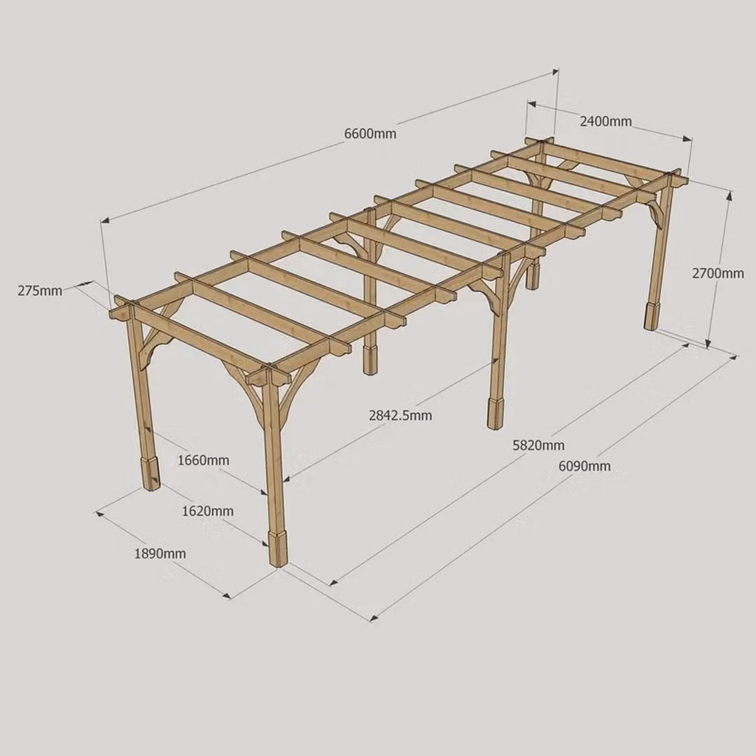 Rutland County Garden Furniture Ltd Premium 6 Post Wood Pergola in Brown and Light Green, W660 x D240 x H270 cm – 4