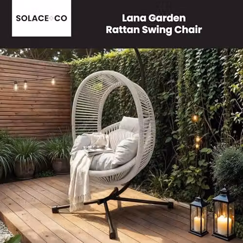 Solace+Co Lana Rattan Egg Hanging Swing Chair with Stand in Light Grey – 2