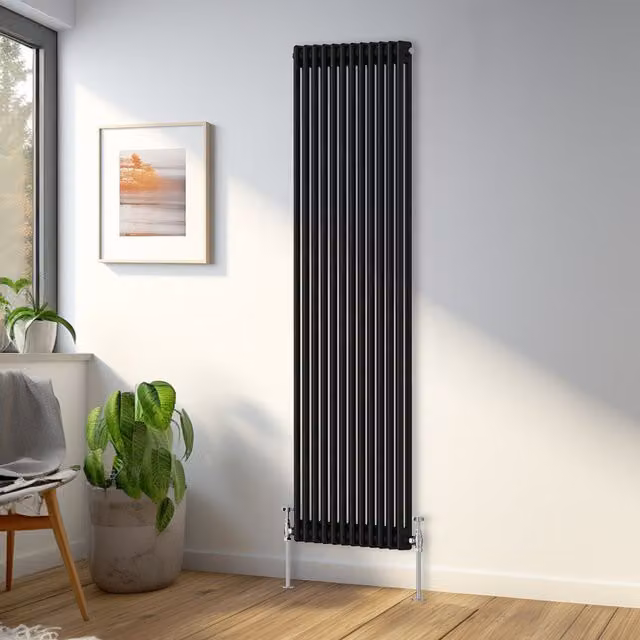 Right Radiators Traditional Double Column Vertical Radiator in Black, H 180 cm x W 56 cm