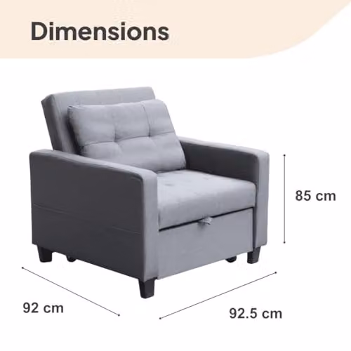 Home Source Charleston Convertible Sleeper Sofa Chair in Grey Fabric – 2