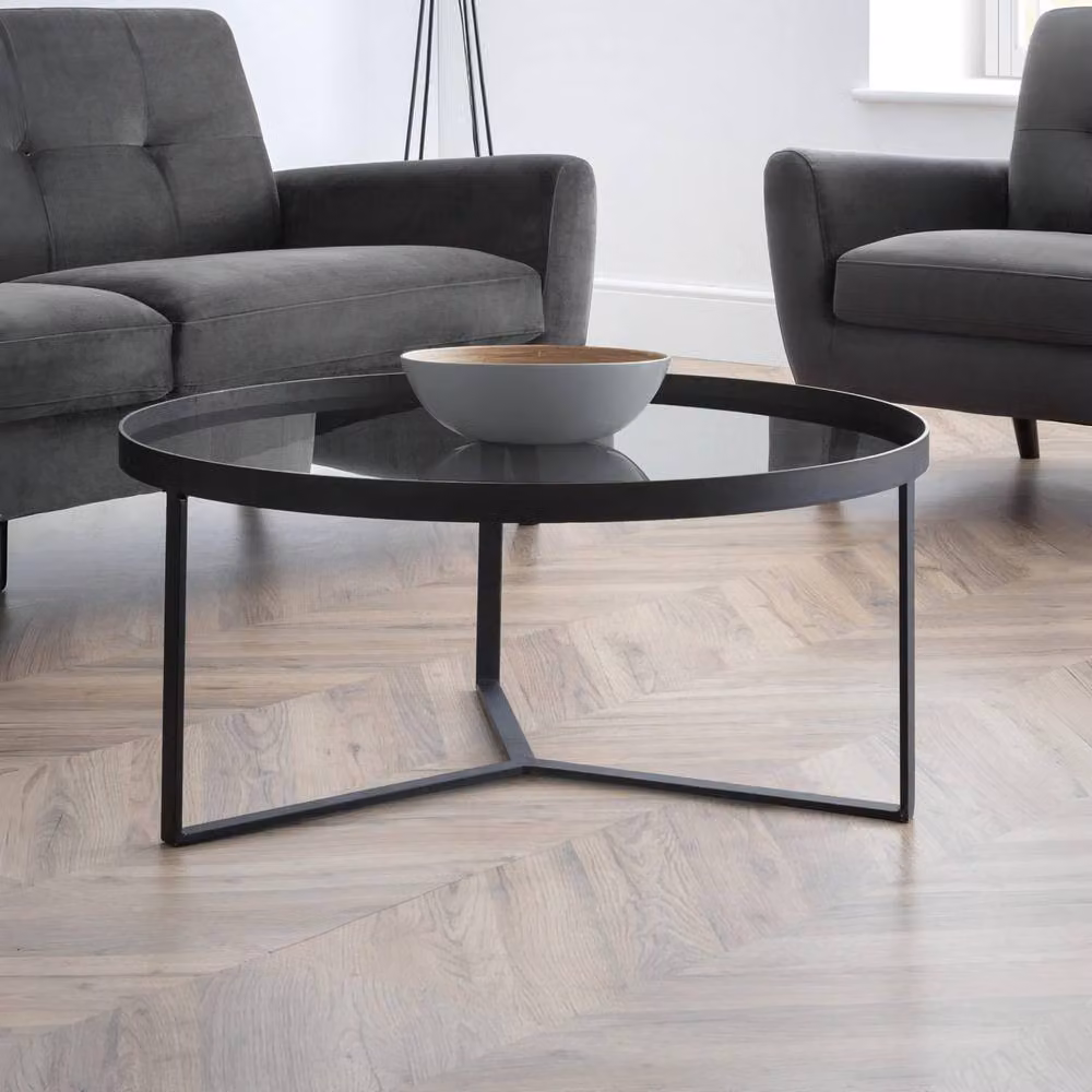 Cheshire Kelburn Modern Round Coffee Table in Black and Smoked Glass – 3