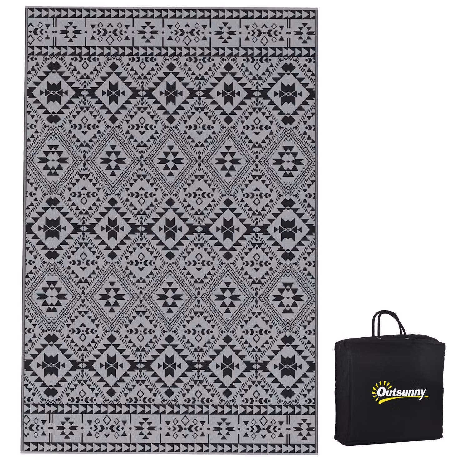 OUTSUNNY Reversible Waterproof Outdoor Garden Rug in Black, W: 182 cm, D: 274 cm – 2