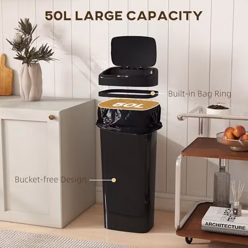 HOMCOM 50L Automatic Sensor Slim Kitchen Bin in Black, W/D/H: 25.0 x 33.0 x 84.0 cm – 5