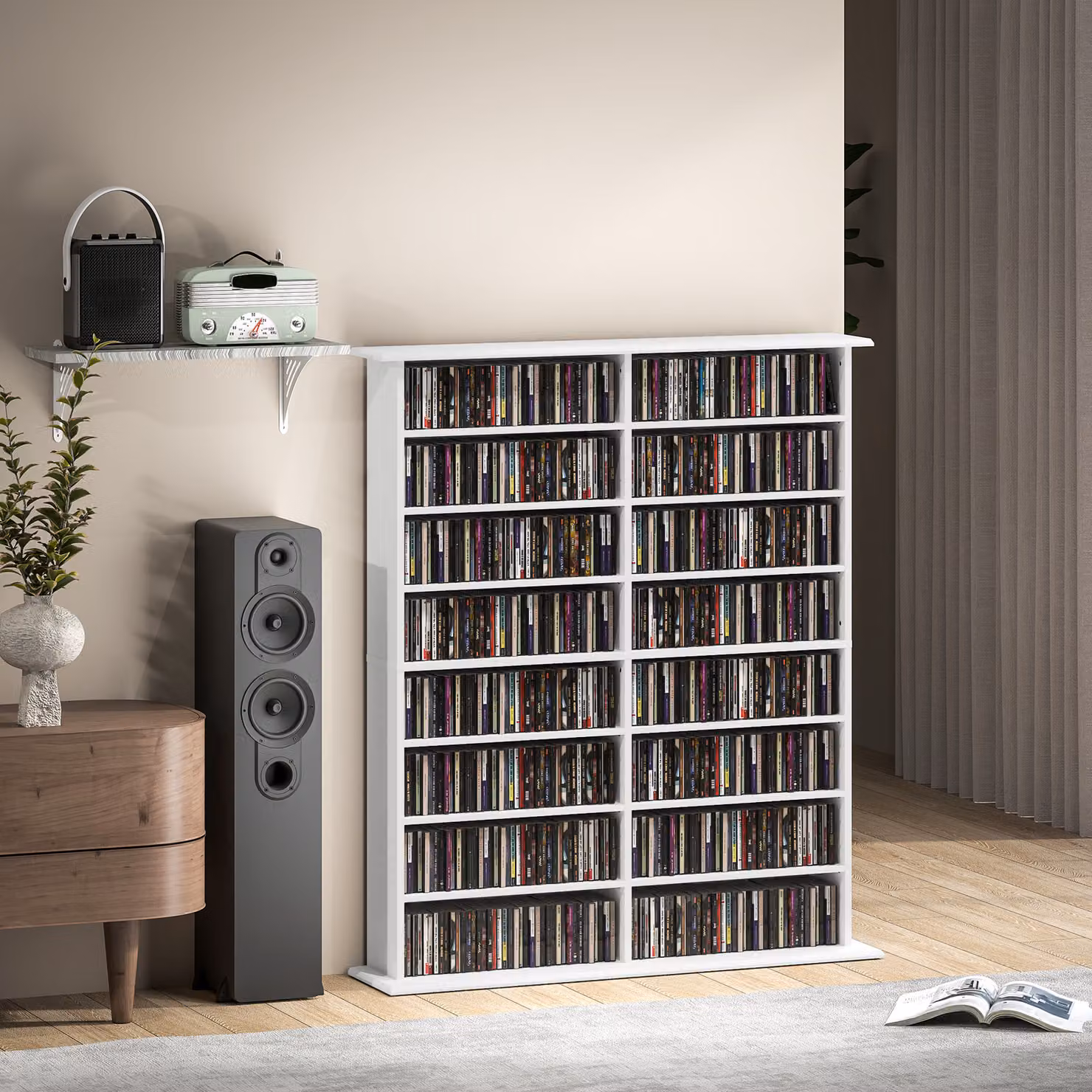 HOMCOM 16-Compartment Modern Media Shelf with Adjustable Shelves in White – 5