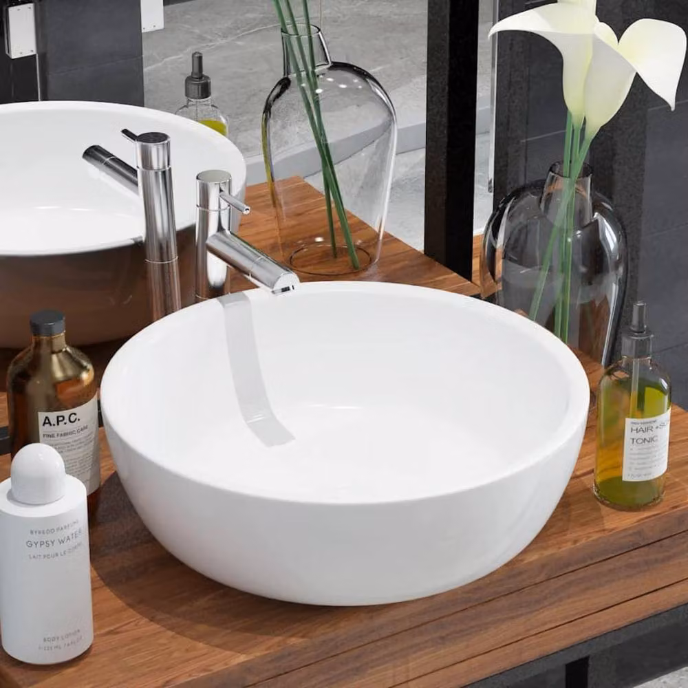 Berkfield Home Elegant Round Ceramic Basin, White, W: 42 cm, H: 12 cm – 2