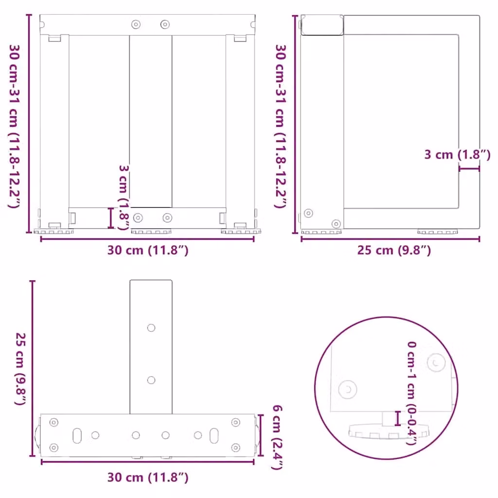 Berkfield Home T-Shaped Coffee Table Legs, 2 Piece Set, Black Matt Steel, W/D/H: 30 x 25 x 30 cm – 5
