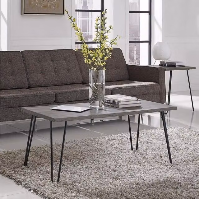 Owen Retro Rectangular Coffee Table in Grey Oak and Black