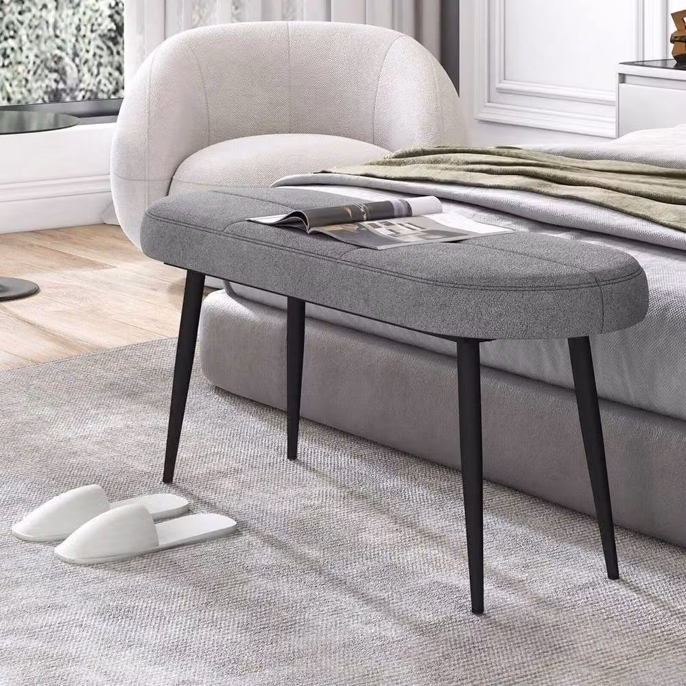 Kelvenix Grey Upholstered Ottoman Bench for Bedroom and Living Room, W: 113 cm, D: 40 cm, H: 40 cm – 3