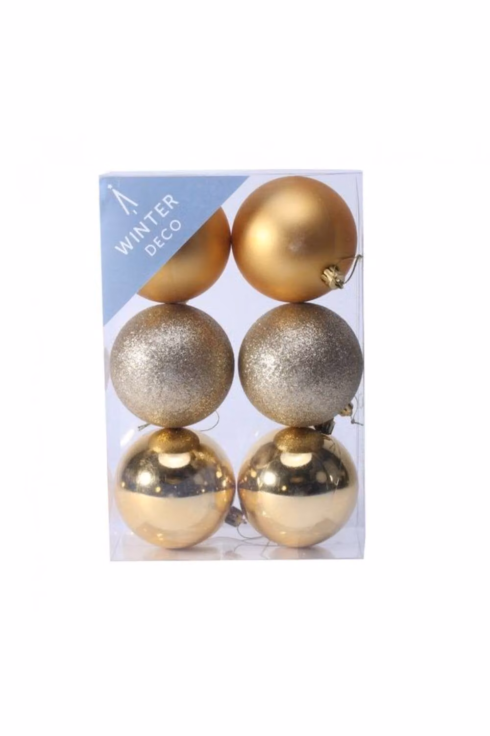 KDMD Gold Shatterproof Christmas Baubles, 2 Pack of 6 Round Hanging Ornaments, Diameter: 8 cm – 2