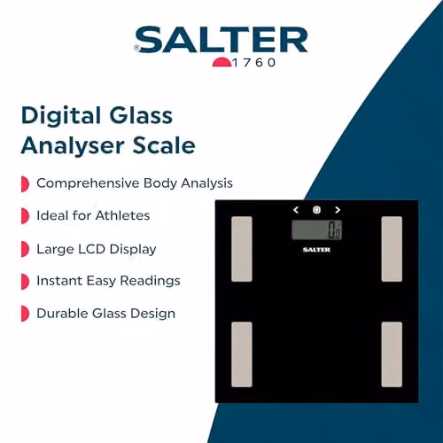 Salter 9150 BK3R Glass Analyser Bathroom Scale in Black with Digital Display for Measuring Body Weight, Fat, Water, BMI and BMR – 2