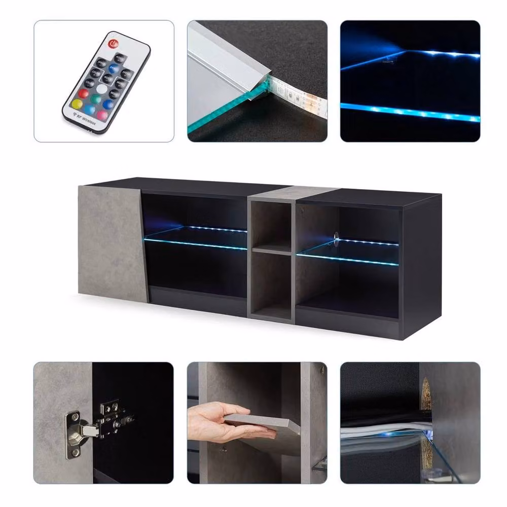 KORVIXA Modern TV Stand Cabinet in Black with Glass, W: 140 cm, D: 45 cm, H: 100 cm – 3