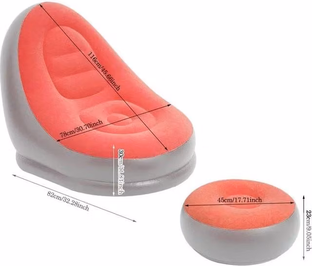 SPETLEK Inflatable Lounge Sofa Ottoman and Gaming Chair in Pink and Silver, W/D/H: 116.0 x 78.0 x 82.0 cm
