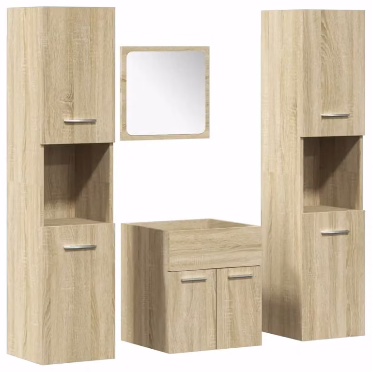 Berkfield Home 4 Piece Modern Bathroom Furniture Set in Sonoma Oak and Brown