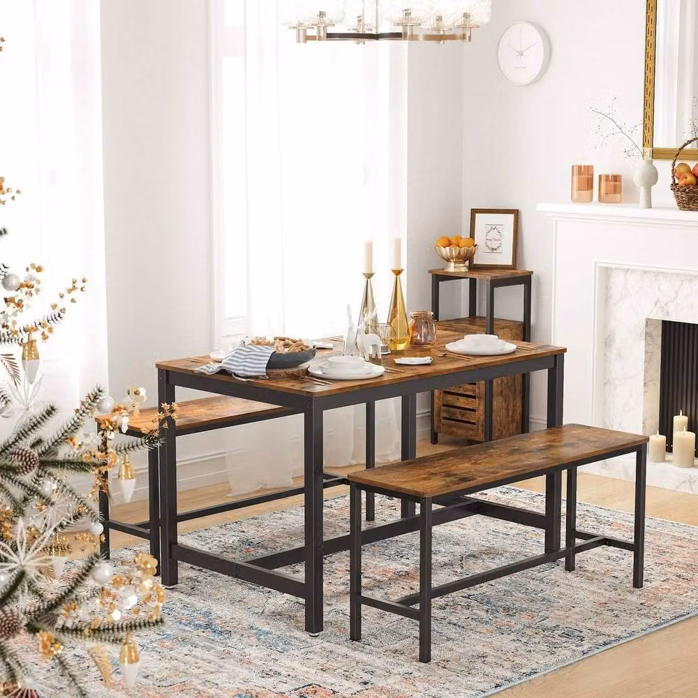 FORGEVIO Set of 2 Industrial Wood Table Benches in Brown, W: 108 cm, D: 50 cm, H: 32.5 cm – 3