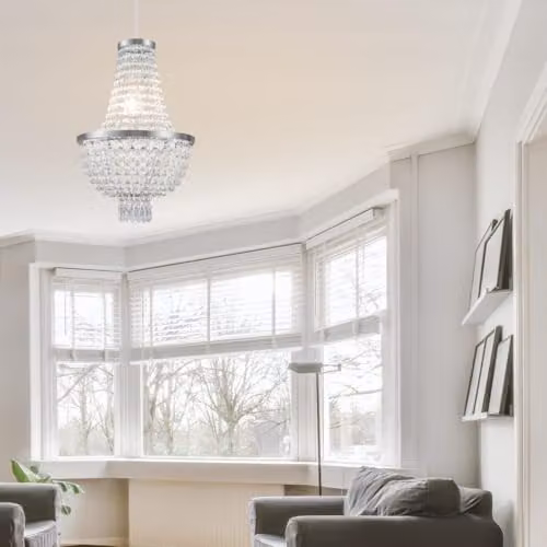 Cosylyte Adelle 2-Tier Classic Beaded Pendant Light, Transparent and Chrome, W/D/H: 30 x 30 x 46 cm, E27 Base – 2