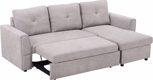 ERGOVEXA L Shaped 3 Seater Pull Out Sofa Bed in Grey Fabric, W/D/H: 232 x 141 x 85 cm – 1