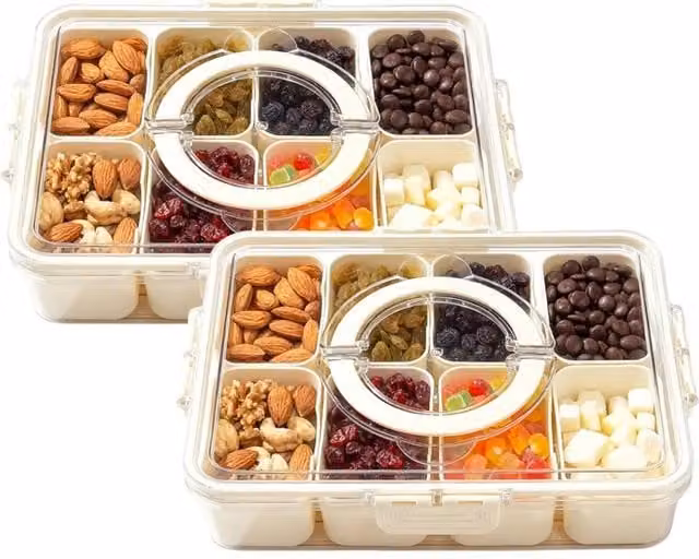 FLAVORA 2-Piece Beige Snackle Box with 8 Divided Compartments, Width: 50 cm