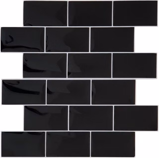 WALPLUS Glossy 3D Adhesive Tile Stickers, Black, 100 Pack
