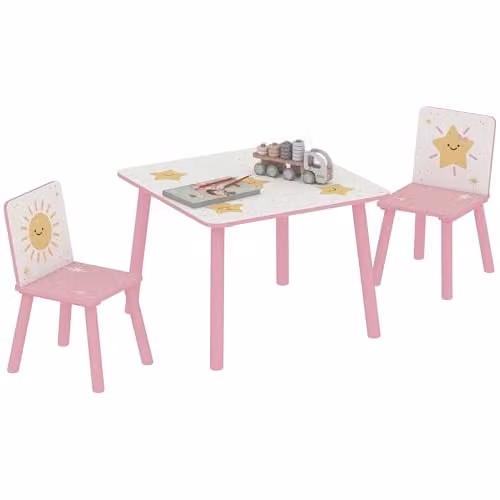 AIYAPLAY 3-Piece Kids Table and Chair Set with Star Pattern in Pink