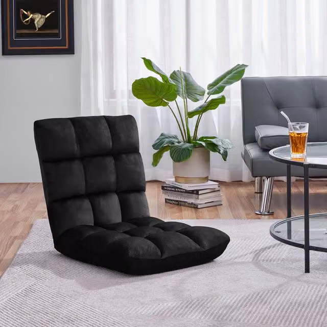Yaheetech Black Folding Gaming Sofa Chair with Metal and Fabric Construction