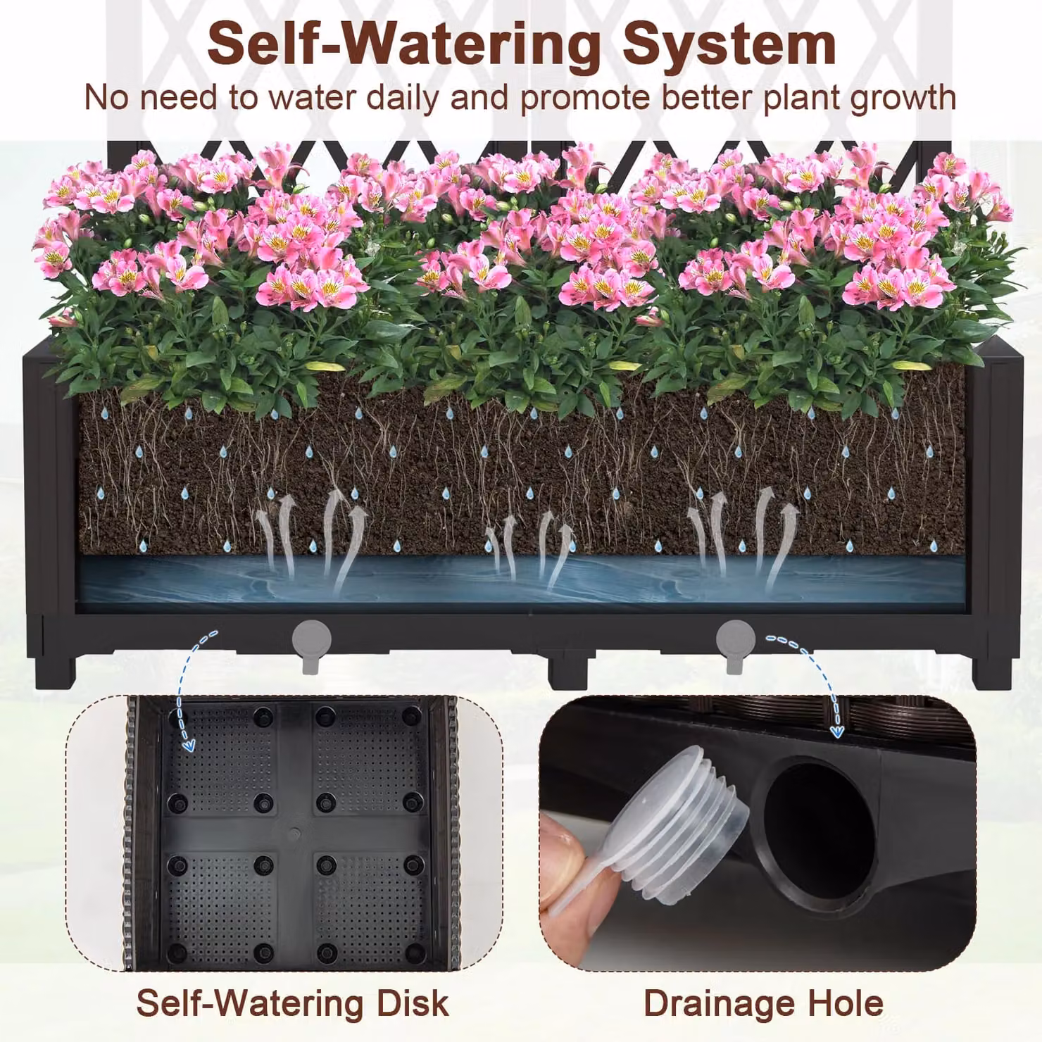 Costway Double Box Raised Garden Bed Planter with Trellis and Drainage Holes, Brown, W: 122 cm, D: 80 cm, H: 40 cm – 8