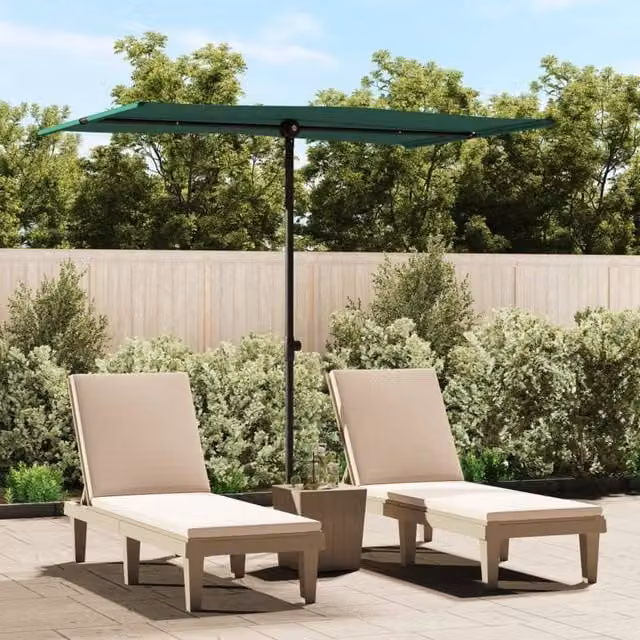 Berkfield Home Outdoor Parasol with Aluminium Pole, Green, W: 200 cm, D: 150 cm