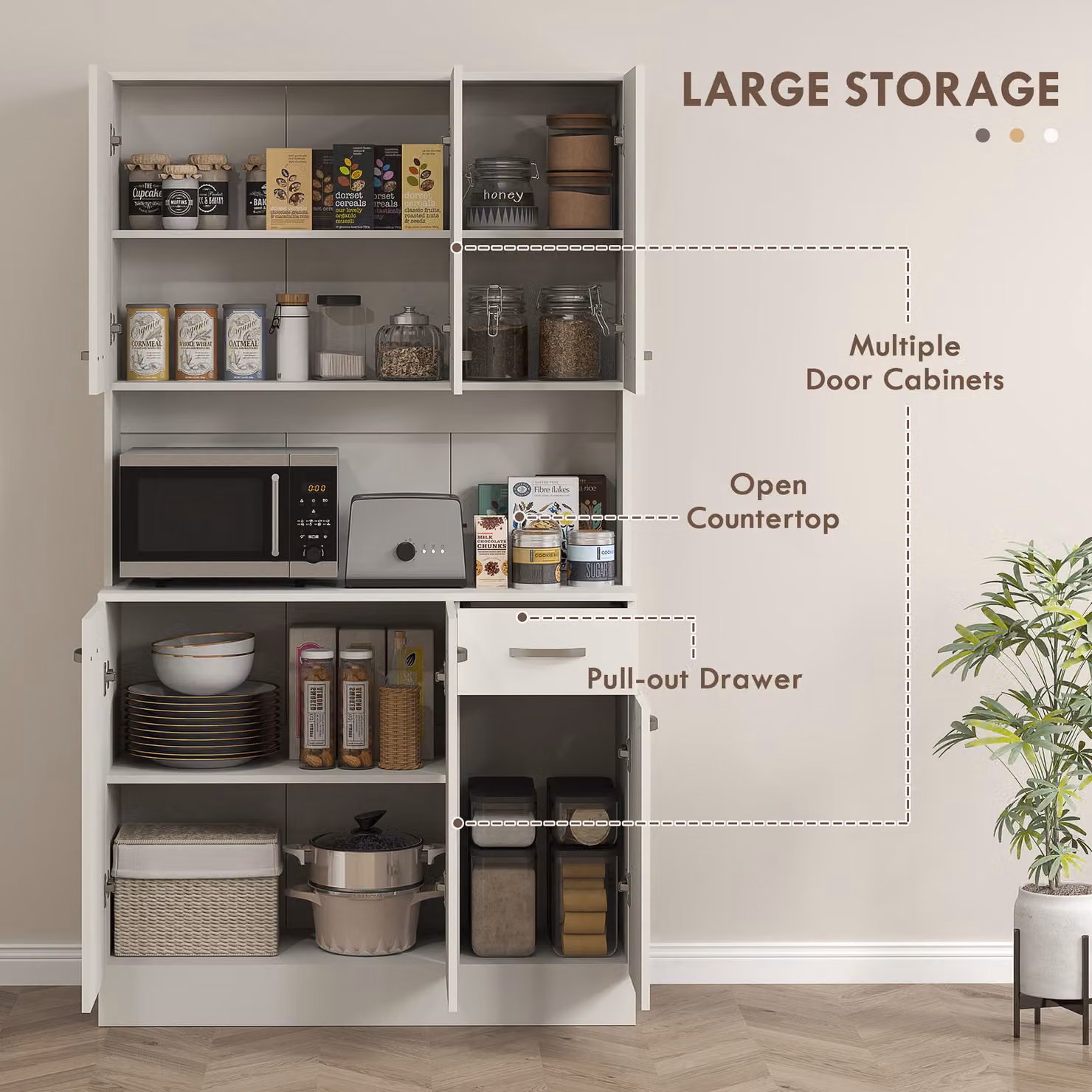HOMCOM Freestanding Modern Kitchen Pantry Storage Cabinet in White with Hinged Doors and Internal Shelves – 2