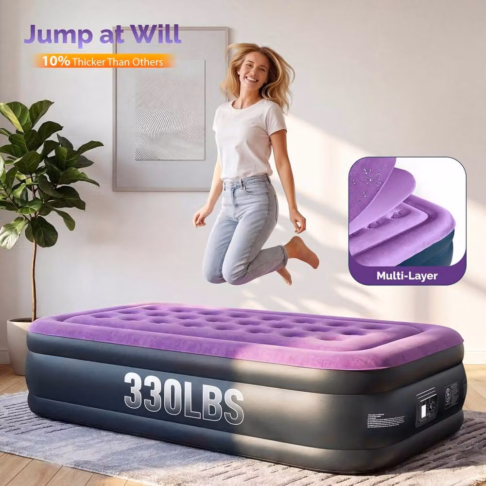 EONLION Purple Single Inflatable Air Bed with Built-in Electric Pump, W/D/H: 90 x 190 x 46 cm – 2