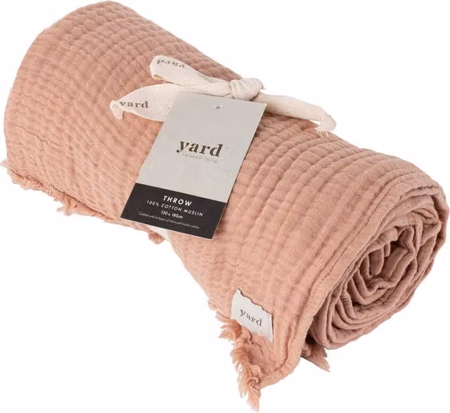 Riva Home Pink Cotton Muslin Woven Throw with Fringes W/D/H: 130 x 180 cm – 4