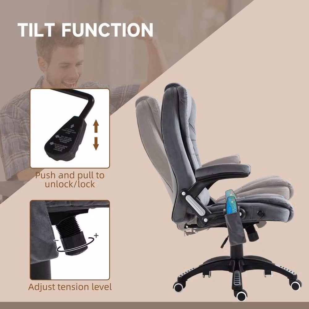 FORGEVIO Grey Velvet Fabric Office Chair with Heating Massage and Reclining Function – 4