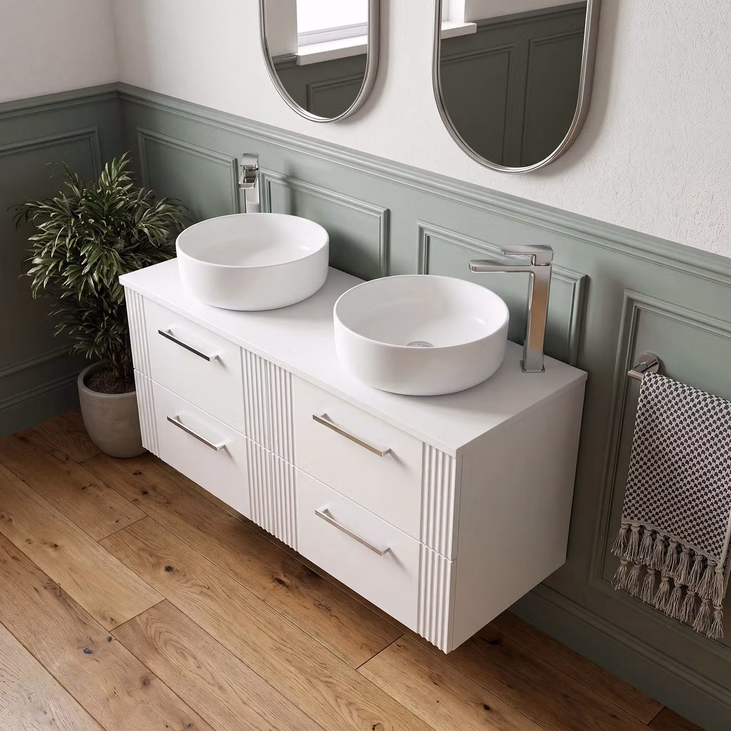 Balterley White Wall Mounted Bathroom Vanity Unit with 4 Soft Close Drawers, W/D/H: 120 x 45.5 x 54.5 cm – 3