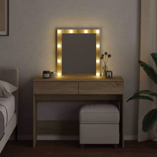 Berkfield Home Beautiful Modern LED Dressing Table in Sonoma Oak, Tan, W/D/H: 100 x 40 x 130 cm – 1