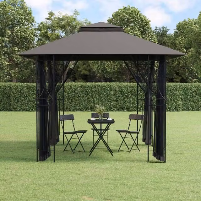 Berkfield Home Anthracite Steel Gazebo with Sidewalls, W/D/H: 300 x 300 x 270 cm