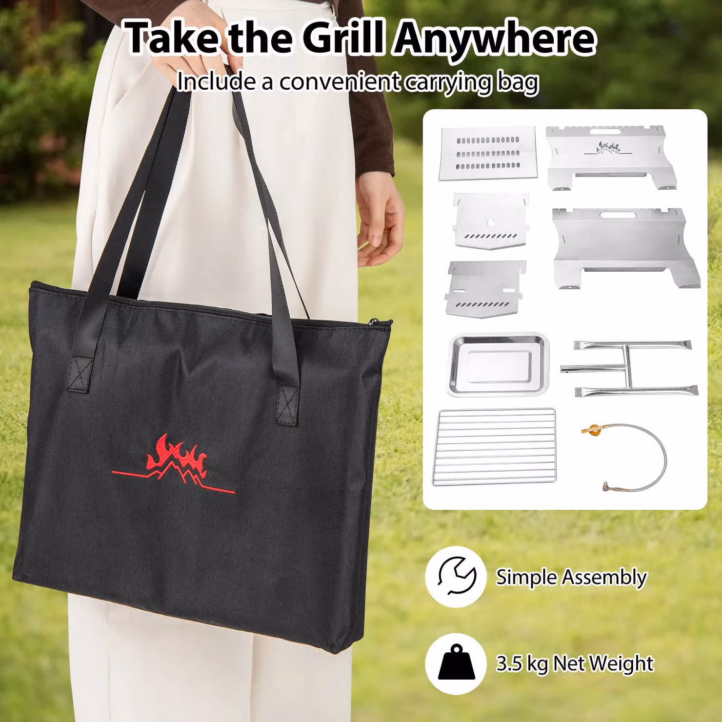 Gymax Dual Fuel Butane Gas Countertop Camping Grill and Firepit in Silver with Carrying Bag – 4