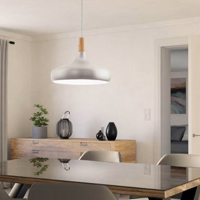 Eglo Sabinar Silver and Brown Metal and Wood Pendant Light, Diameter: 40 cm