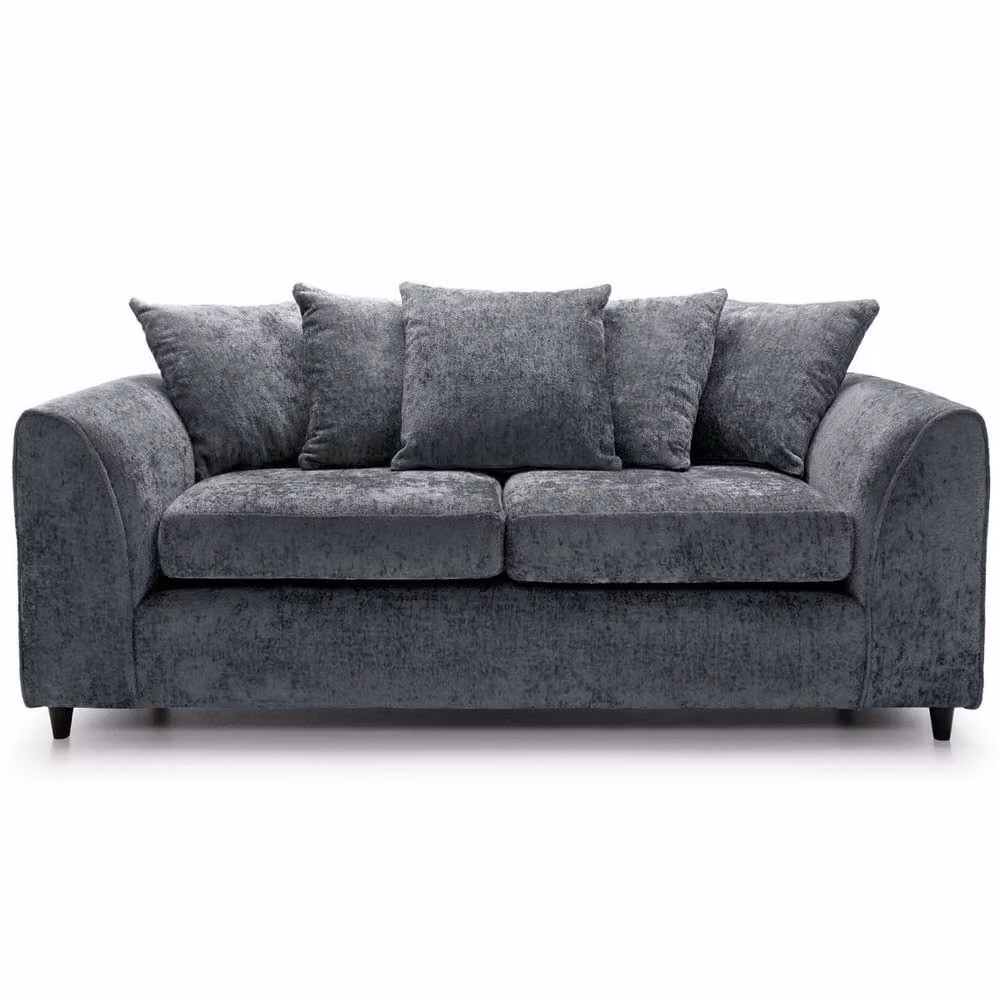 LUXURY LIFE Declan Grey Chenille Fabric 2 Seater Sofa Set with Solid Wood Frame and Scatter Cushions – 2