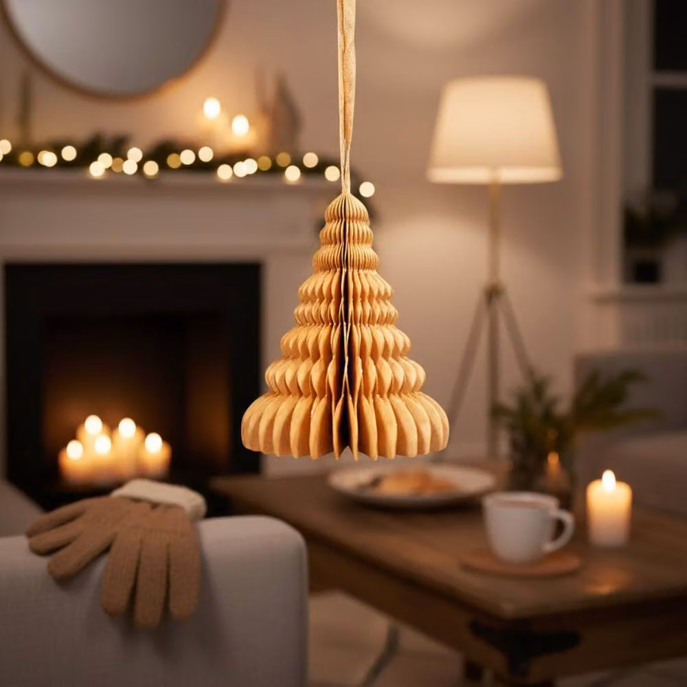 Four Candle Set of 6 Gold Christmas Honeycomb Paper Hanging Ornaments – 2