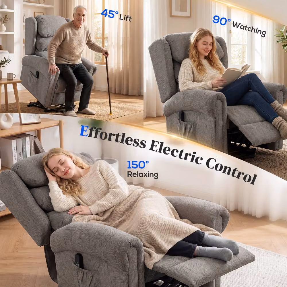 HOMCOM Electric Power Lift Recliner Chair for Seniors in Grey Fabric – 4