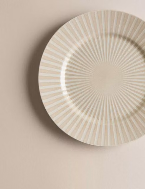 M&S Beige Striped Reactive Stoneware Side Plate